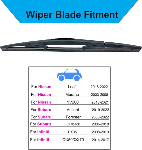 Rear Wiper Blade-14 inch Rear Windshield Wiper Blades for Nissan Leaf 2018-2022 / Subaru Ascent 2019-2022/ Mazda 3 2019-2021/ for Infiniti QX50 QX...