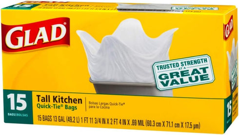 Glad 13 Gal. Quick Tie Tall Kitchen Bags 15 ct...