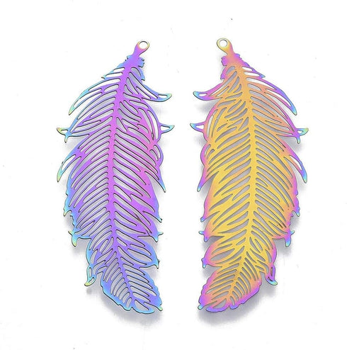 PH PandaHall 5pcs Feather Charms 201 Stainless Steel Filigree Pendants Metal Embellishments Women Fashion Pendants for Bracelet Necklace Earring J...
