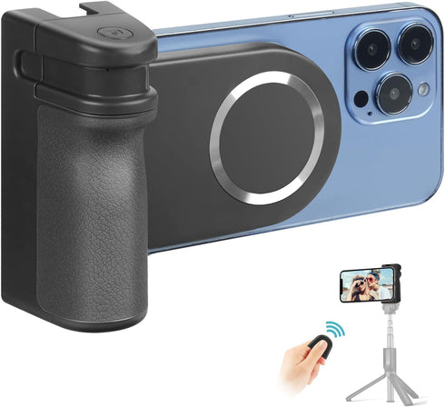 Magnetic Camera Handle Bluetooth Bracket - for Magsafe Tripod Mount Smartphone Camera Grip Holder Stand with 1/4 Screw Cold Shoe Bluetooth Wireles...
