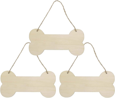 3 Pcs Dog Bone Wood Sign Blank Wooden Plaque Unfinished Wood DIY Crafts Hanging Sign with Ropes for Puppy Pet House Door Wall Decorative, 3.9x7.9 ...