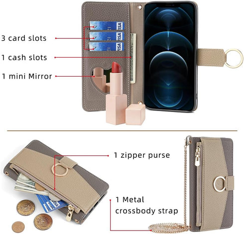 Asuwish Phone Case for iPhone 12 Pro iPhone12 6.1 Wallet Cover with Screen Protector and Mirror Flip Cover Ring Card Holder Crossbody Strap Stand ...