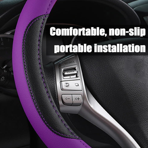 Leather Car Steering Wheel Cover, Universal 15 Inch for Car Truck SUV, Non-Slip and Breathable, Sport Style Design Odorless Steering Wheel Protect...