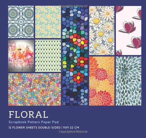 Floral Scrapbook Pattern Paper Pad | 12 Flower Sheets Double-sided | 8x8 20 cm: Variety Value Pack | Bonus Coloring Page | Scrapbooking, Collage, ...