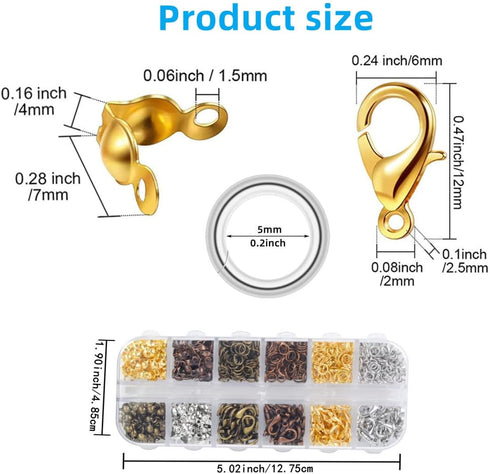 Olylkx 720pcs Lobster Claw Clasps, Bead Tips Knot Covers, Open Jump Ring Connectors, Jewelry Making Accessories Set (12 Styles)...