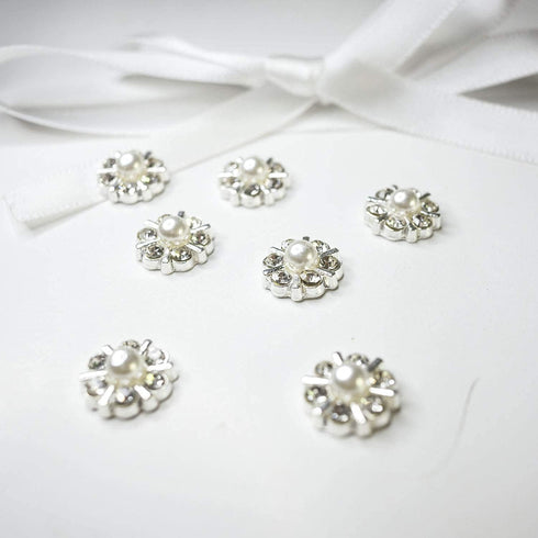 50 pcs Rhinestone Pearl Buttons Accessory Decoration Set for DIY Scrapbooking Embellishments Wedding Bouquet Flower Centre Home Decor 12mm (Silver...