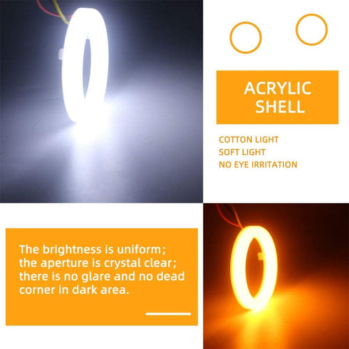 Qasim 1-Pair 70MM White+Amber Switchback 84SMD 4014 LED Car Angel Eyes Halo Ring DRL Fog Light Turn Signal Light Lamp 12V...