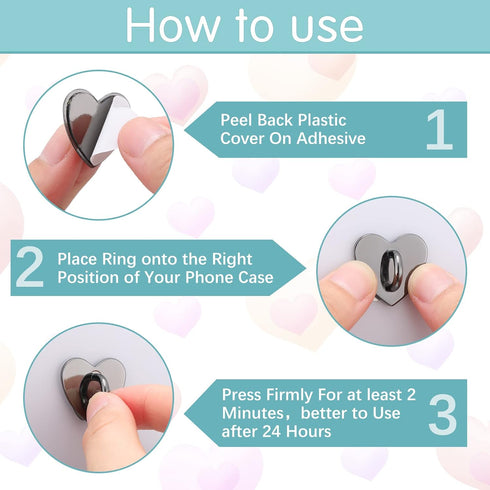 12 Pcs Cell Phone Finger Ring Adhesive Metal Phone Finger Grip Heart Shaped Cell Phone Ring Holder Phone Accessories Charm Loop Stand Phone Charm ...