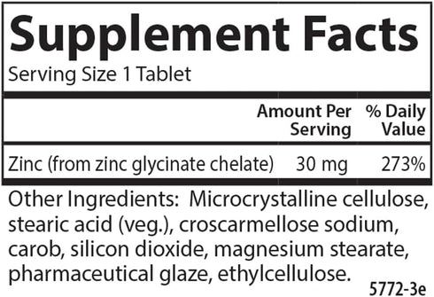 Carlson - Chelated Zinc, 30 mg, Chelated Zinc Supplement, Zinc Glycinate Chelate, Superior Absorption, Immune Support & Enzyme Function, Zinc Tabl...
