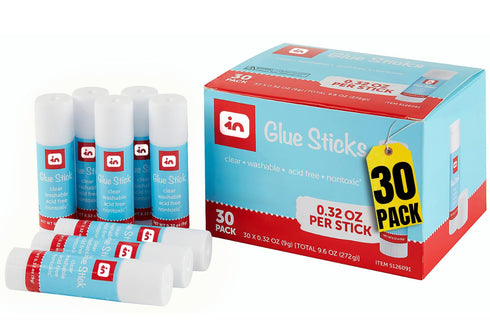 1InTheOffice Glue Sticks for Kids, School Glue Sticks, Clear Glue Sticks, Washable, 0.32oz, 30 Pack...