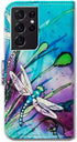Case for Galaxy S21 Ultra 5G, Cute Dragonfly Leather Flip Phone Case Wallet Cover with Card Slot Holder Kickstand for Samsung Galaxy S21 Ultra...