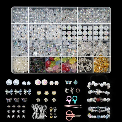 funluck 400+pcs Bead Bracelet Kit,8/10MM Colorful Beads Kit,Bubble Beads for Jewelry Making,Star/Butterfly/Shell/Flower Beads Kit with Charms and ...