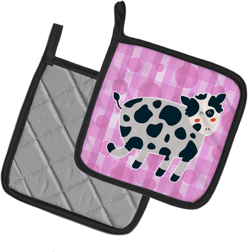 Caroline's Treasures BB7162PTHD Cow on Pink Polkadots Pair of Pot Holders Kitchen Heat Resistant Pot Holders Sets Oven Hot Pads for Cooking Baking...