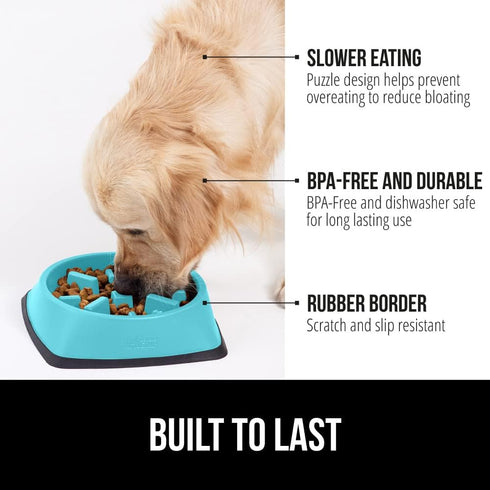 Gorilla Grip Slip Resistant Slow Feeder Dog Bowl,4 Cups,Slows Down Pets Eating,Prevents Overeating,Feed Small&Large Breed Puppy,Puzzle Design,Dogs...