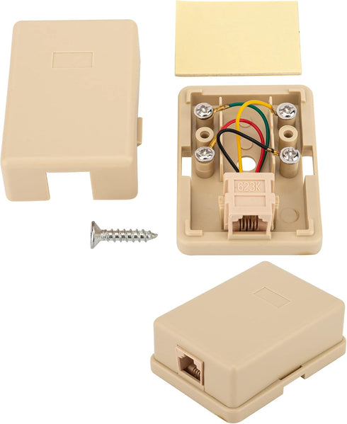 Phone Jack Surface Mount Single Port Telephone Jack Box 4 Screw Terminals to 1 RJ11 6P4C Female 2pack Ivory...