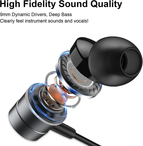 ENVEL Wired-Earbuds in-Ear-Headphones-with-Microphone, Earphones with HiFi Stereo Noise Isolation Wired Earphone, Lightweight, S/M/L Ear Bud Tips,...