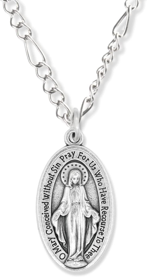 Pack of 5 - Large Oval Miraculous Medals in English (1.125", Silver Oxidized) - Made in Italy, Catholic Mary Pendant for Necklace...