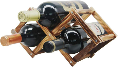 Foldable Wooden Wine Bottle Holder Free Standing Natural Wine Shelves for Pantry 2 Slots for 3 Bottles Wine Rack...