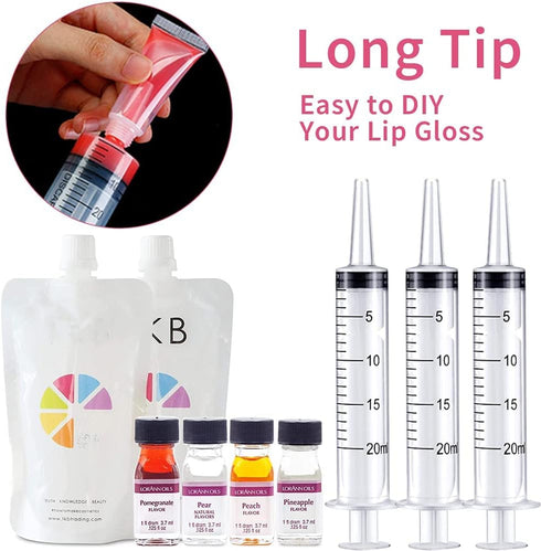4 Pack 20mL Syringes for Lip Gloss Making Supplies Liquid TKP Lipgloss Base Flavoring Oil Oral Medicine Injection Feeding- with Tip Cap and Pipett...