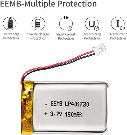 EEMB Lithium Polymer Battery 3.7V 150mAh 401730 Lipo Rechargeable Battery Pack with Wire Molex 1.25mm Connector for Speaker and Wireless Device- C...