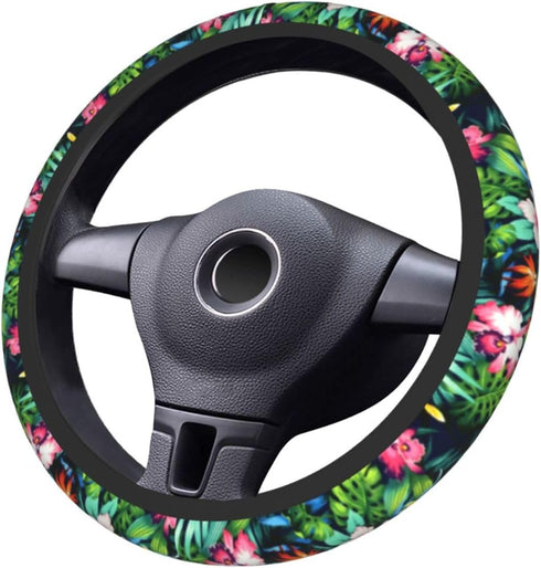 Pink White Hawaiian Flowers Car Accessories Cute Floral Steering Wheel Cover Women Soft Elastic Comfortable Car Steering Wheel Covers Protector Un...