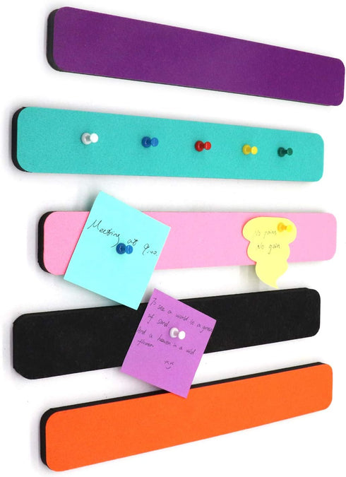Felt Bulletin Board Bar Strip 0.5 Inch Thick Self-Adhesive Pin Board Bar 13 Inch in Length with 14 Pushpins, 5 Colors Bars...