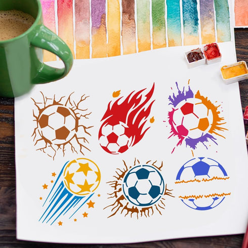FINGERINSPIRE Soccer Flame Crack Painting Stencil 8.3x11.7inch Reusable Soccer Ball Pattern Drawing Template DIY Art Fire Football Decoration Sten...