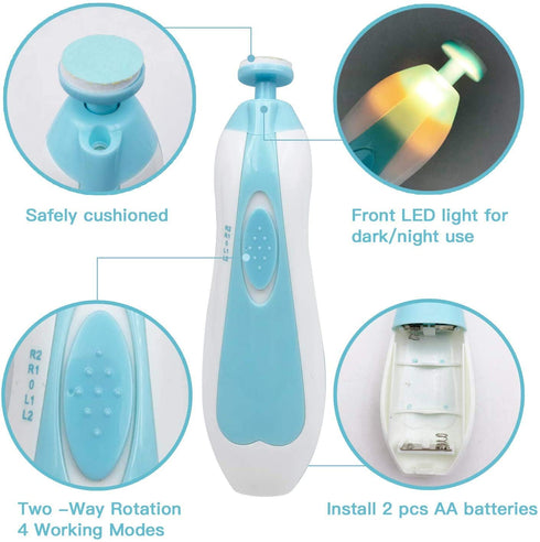 Baby Nail Trimmer File with Light Safe Electric Nail Clippers Kit for Newborn Infant Toddler Kids Toes and Fingernails Care, Polish and Trim Batte...