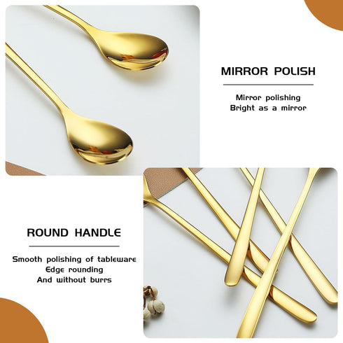 Long Handle Spoon 9.5 Inch Iced Cream Spoons Tea Spoon Coffee Stirrers Ice Spoon Stainless Steel Cocktail Stirring Spoons Dessert Milkshake Teaspo...