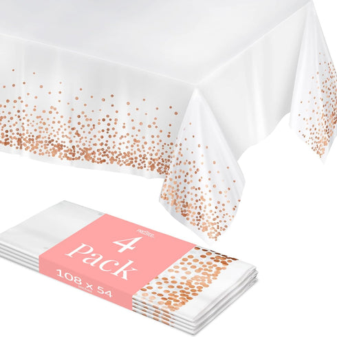 Prestee Rose Gold Plastic Table Cloth Disposable, 4 Pack - 54x108 Inch Rectangle Tablecloths for Wedding and Party - Heavy-Duty, Waterproof Table ...