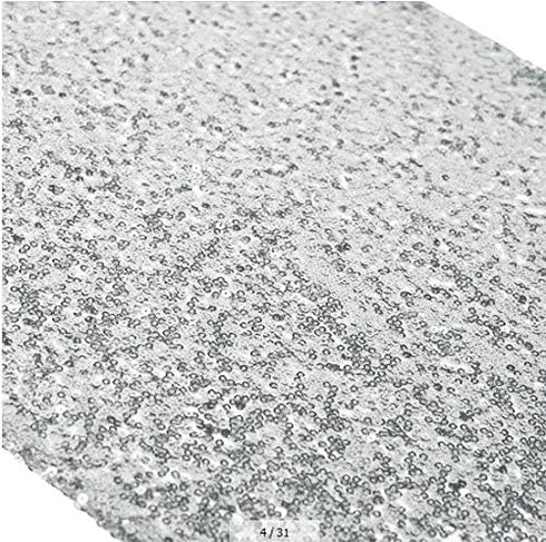 ShiDianYi 12x72-Inch Silver Sequin Table Runner Sparkly Metallic Silver Sequin Runner Event Bridal Wedding Runner Birthday Party Dinner Party Addi...