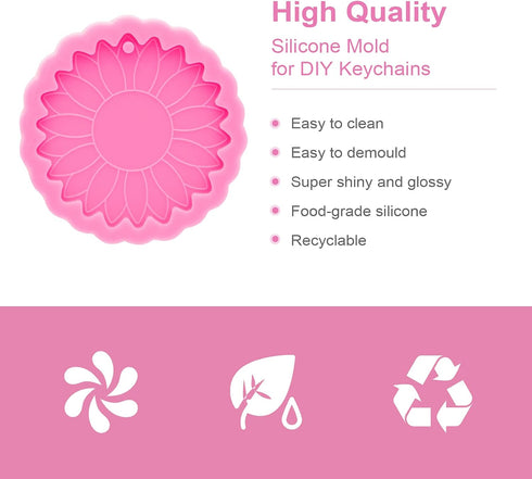 Super Glossy Sun Flower Resin Mold Keychain Silicone Mold for DIY Epoxy Resin Jewelry Making Keychain Pendant Craft...