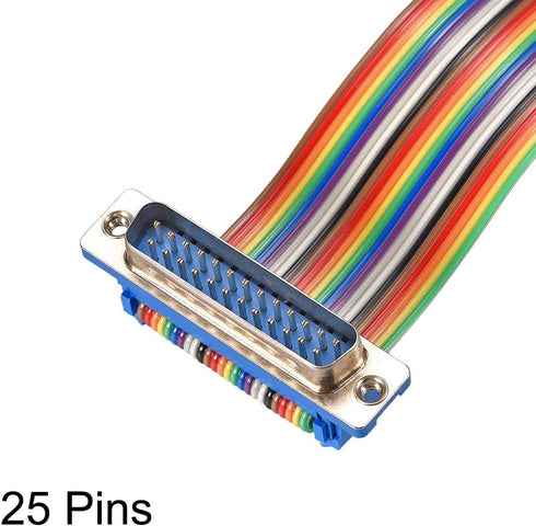 uxcell IDC Rainbow Wire Flat Ribbon Cable DB25 Male to DB25 Male Connector 2.54mm Pitch 11.8inch Length...