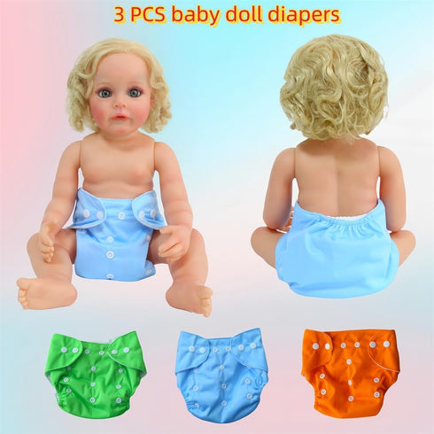 Reborn Baby Dolls Diapers for 17-22 Inch Newborn Baby Doll Diapers Reusable Adjustable Buttons 3-Piece Outfit Accessories...