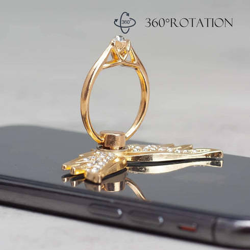 Angel Wings Glitter Bling Bling Phone Ring Holder, 2 Pack Sparkle Phone Ring Grip Artificial Diamond Stand,Rhinestone Cell Finger Ring for Phones,...