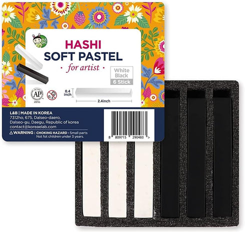 HA SHI Charcoal Sticks for Professional Artists, Square Non-Toxic Art Supplies, Dry Pastels Set, 6 Long Sticks (White & Black)...