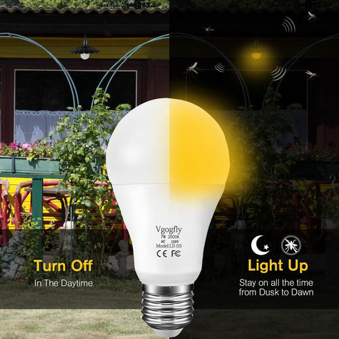 Vgogfly Dusk to Dawn Yellow Bug Light Bulb Smart Amber Bug Lighting Lamp 7W E26/E27 Automatic On/Off, Indoor/Outdoor Yard Porch Patio Garage Garde...