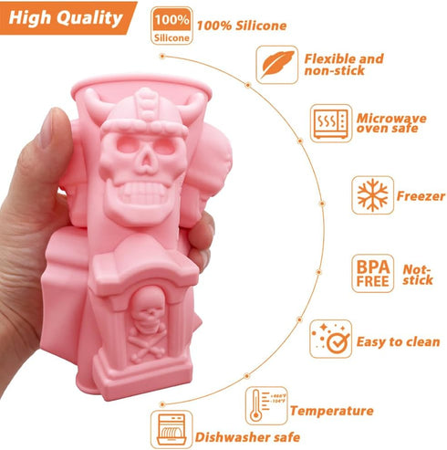 Halloween Chocolate Mold Silicone,2pcs Cavity Candy Gummy Mold with Skull and Tombstone for Baking Chocolate Jelly Gummy Desser...