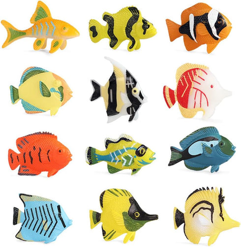 RCOMG 24PCS Tropical Fish Toys, Plastic Sea Creatures Figurines Set, Educational Learning Ocean Animal Figures, Party Favor Miniature Toys Gifts f...