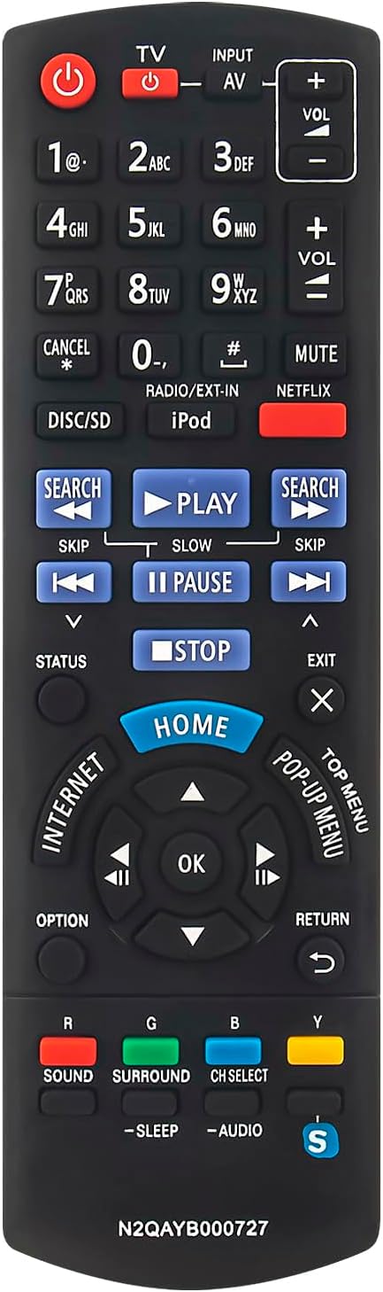 N2QAYB000727 Replaced Rmote Control fit for Panasonic N2QAYB000728 SC-BTT190 SC-BTT195 SC-BTT196 SC-BTT490 SA-BTT190 SA-BTT195 SA-BTT196 SA-BTT490...