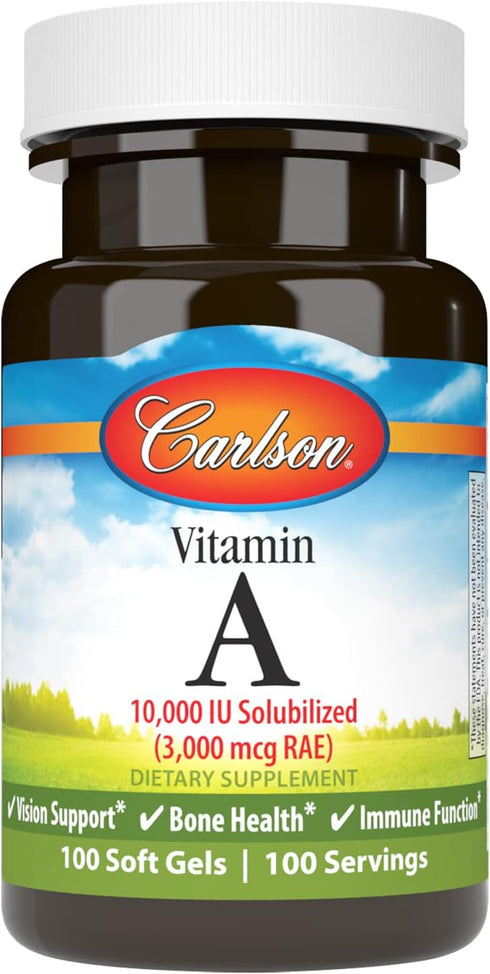 Carlson - Vitamin A Solubilized, 10000 IU (3000 mcg RAE), Water Soluble, Vision Health, 100 Softgels...