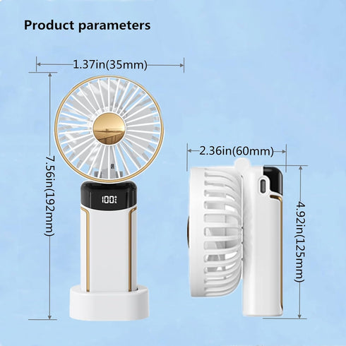 Portable Handheld Fan Hanging Neck Fan?Foldable Personal Fan Desk Fan with Lanyard and Digital Display?USB Rechargeable 5000mAh 5 Wind Speed Mini ...