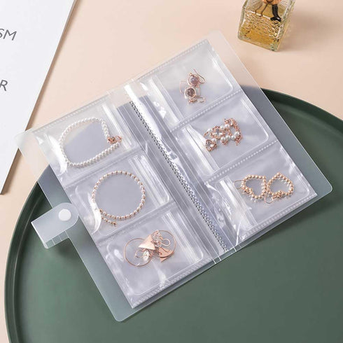 1 Pc Transparent Jewelry Storage Book 84 Pockets Jewelry Album Portable Travel Jewelry Organizer with 60 Pcs Small Clear Plastic Bags for Rings, N...