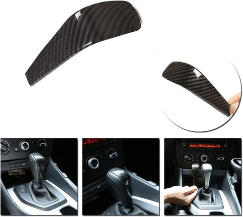 ABS Carbon Fiber Compatible with BMW E90 Carbon Fiber Pattern Gear Shift Knob Cover Trim, Carbon Fiber Style ABS Gear Shift Head Cover Compatible ...