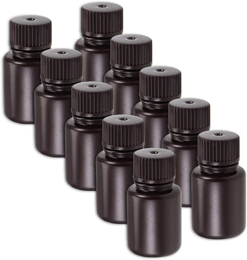 uxcell Plastic Lab Chemical Reagent Bottle 25ml/0.85oz Small Mouth Sample Sealing Liquid Storage Container Brown 10pcs...