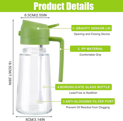 Oil Dispenser Bottle for Kitchen,2 in 1 Olive Oil Dispenser and Oil Sprayer,17oz/500ml Olive Oil Bottle,Oil Sprayer for Cooking,Premium Glass Oil ...