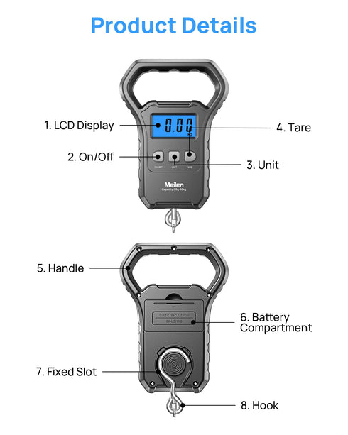 Fish Scale, Meilen 110lb/50kg Luggage Scale Hanging Scale Fishing Scale with Backlit LCD Display, Luggage Scales for Suitcase with Large Handle, D...