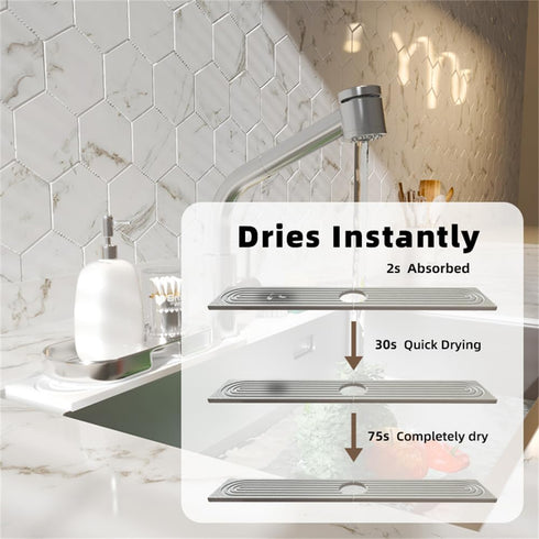 Faucet Mat For Kitchen Sink,Water Absorbing Stone Tray for Sink, Super Absorbent, Kitchen Countertop Bathroom Sink Splashback Drying Mat(white:23....