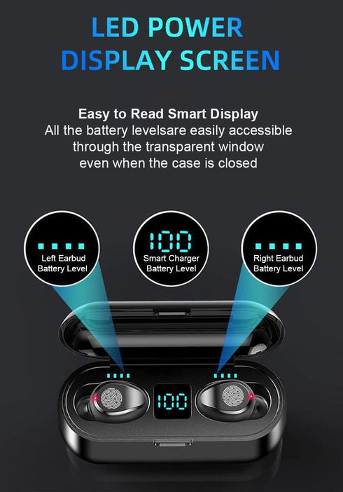 Acuvar Fully Wireless Bluetooth 5.0 Rechargeable IPX7 Waterproof Earbud Headphones w Microphone, 2000mAh USB Smart Dual Charging Case/Stand Surrou...