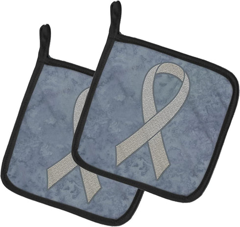 Caroline's Treasures AN1210PTHD Clear Ribbon for Lung Cancer Awareness Pair of Pot Holders Kitchen Heat Resistant Pot Holders Sets Oven Hot Pads f...